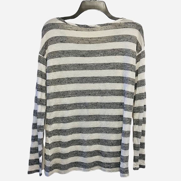 Katie K Long Sleeve Grey Chunky Stripes White Knit T-Shirt - Picture 2 of 3